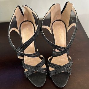 Glitter black sheer with embellishment of sequins high heels tan insides